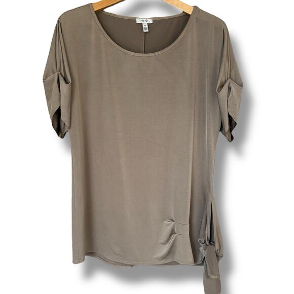 Cache Top Women's Size Medium Liquid Knit Beige Tie Front Neutral Career Office - Picture 1 of 5